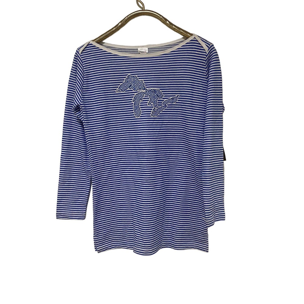 NWT! Vineyard Crew Michigan Coast Map Striped Tee Top M